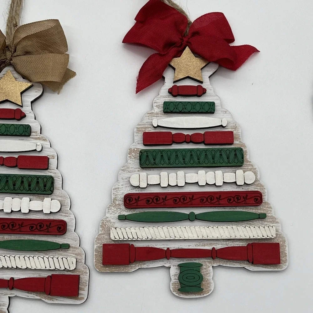 Lot of 11 Wooden Christmas Ornaments Tree Snowman Star Rustic Farmhouse Decor